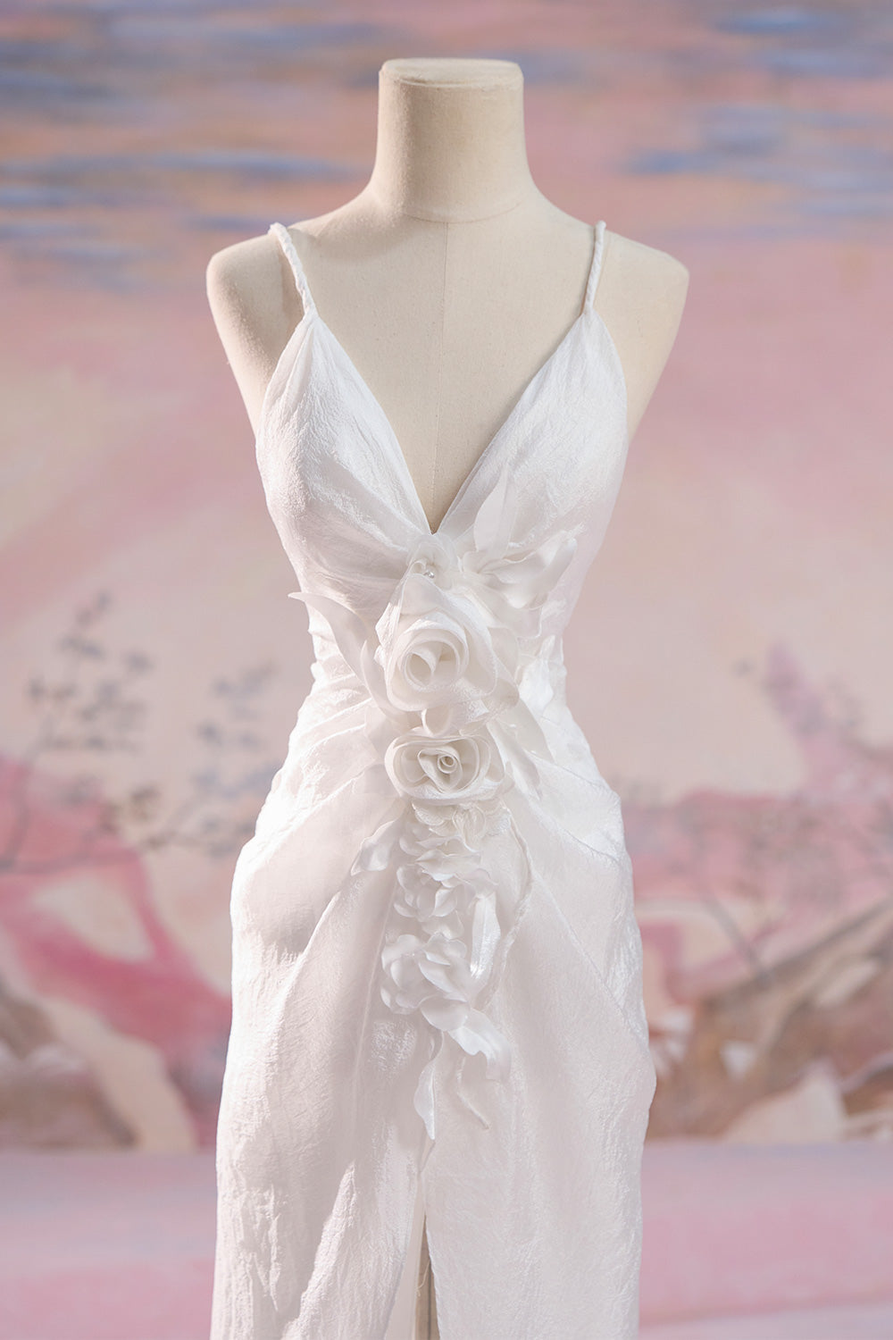 Chloe Slit Plunge Neck Silk Midi Dress